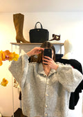Cardigan oversize à bouton doré GRIS